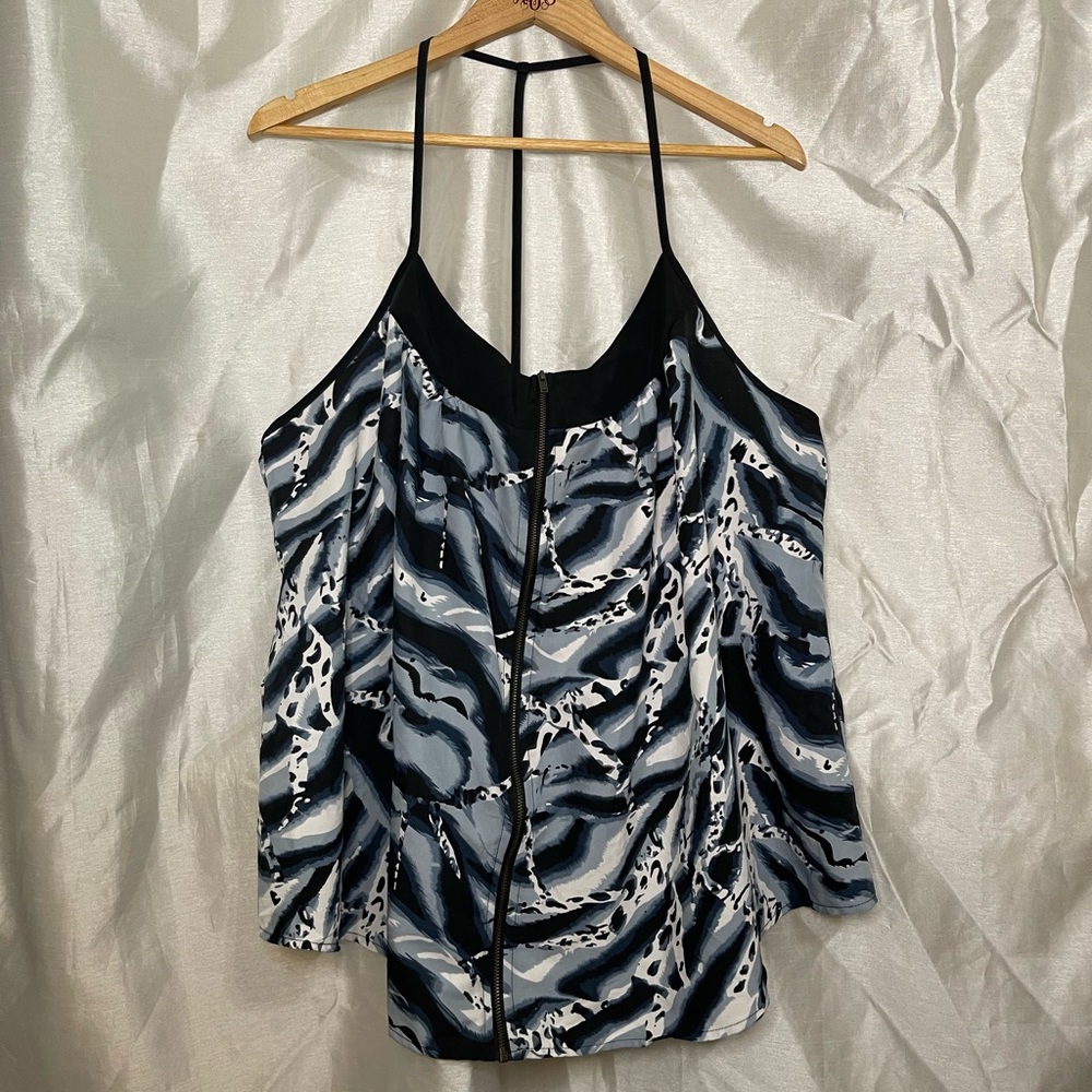 Plus Size Animal Print B&W & Grey Goth Sleeveless V-Neck T-Strap Tank Top Blouse